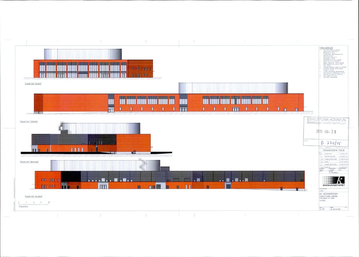 Fasader Eskilstuna Arena · AQ Arkitekter 2015